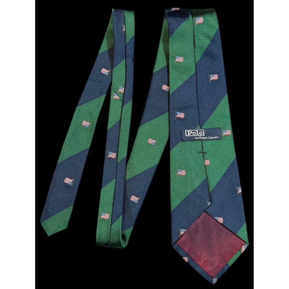Vintage Americana Polo Ralph Lauren Men's Tie Navy/Green Stripe 100% Silk, USA